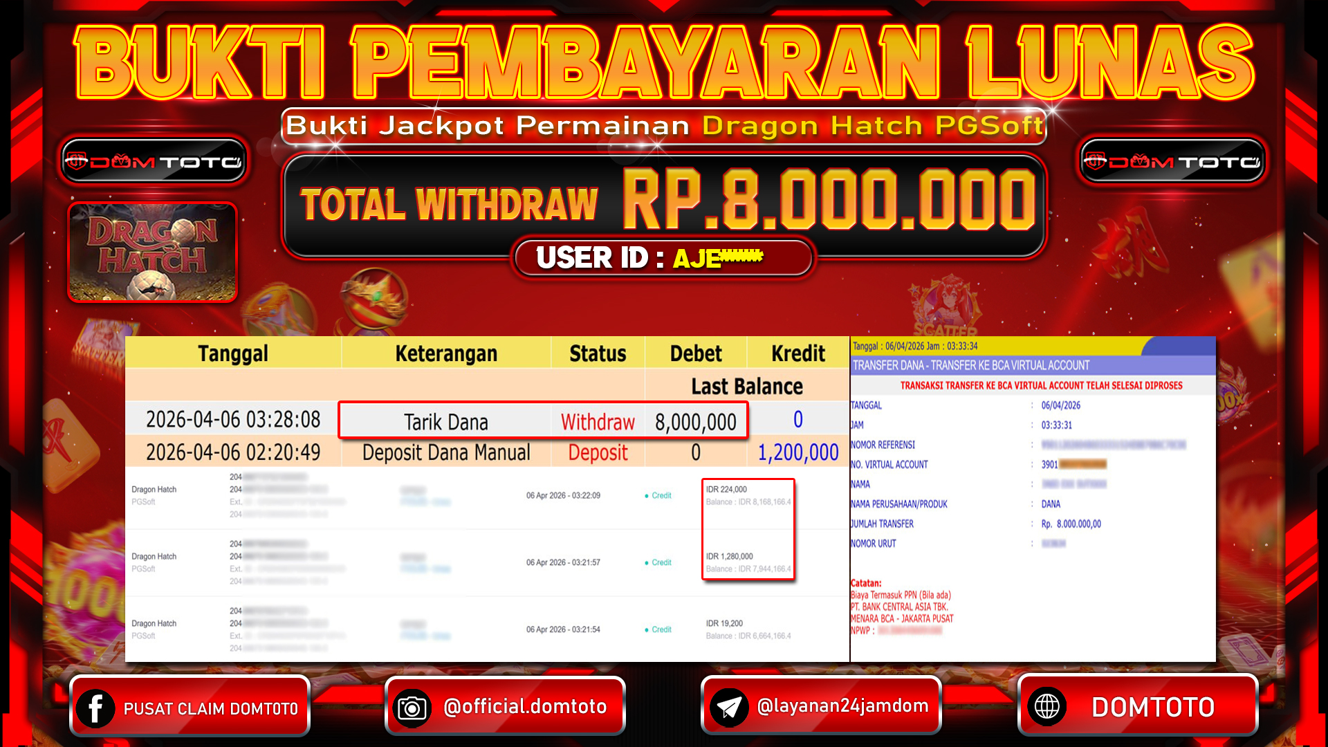 JACKPOT SLOT Dragon Hatch PGSoft 06 APRIL 2026
